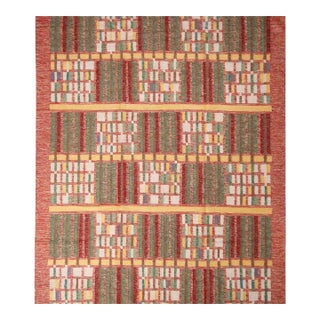 Rug & Kilim's Scandinavian Red and Green Wool Rug - Natural Yarn 4x6 For Sale