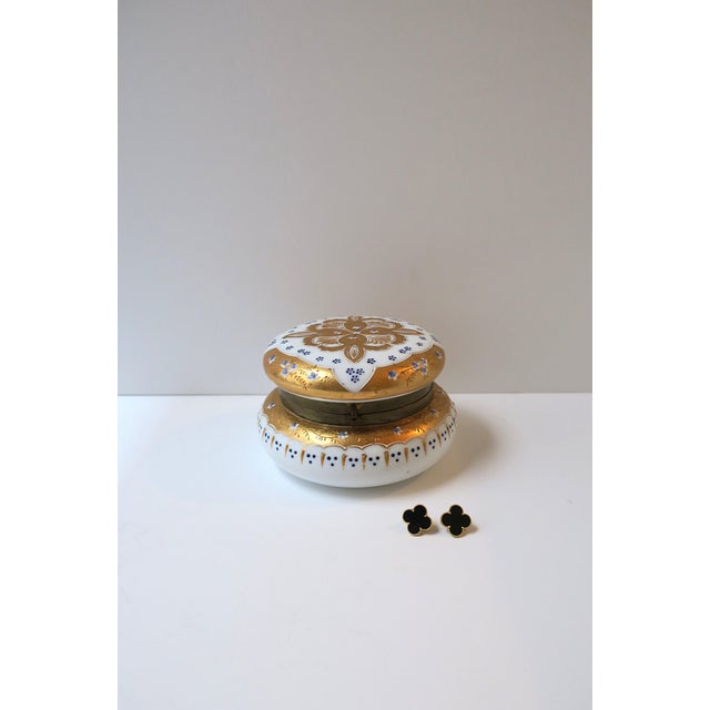 Antique Vanity Jewelry Box Bohemian Gold White Opaline Glass, Ca. Late 19th C For Sale - Image 9 of 15