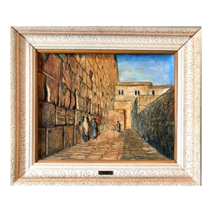 ManoblaVintage Jerusalem Western Wall Relief Sculpture Model Diorama Painting Judaica, c.1950's