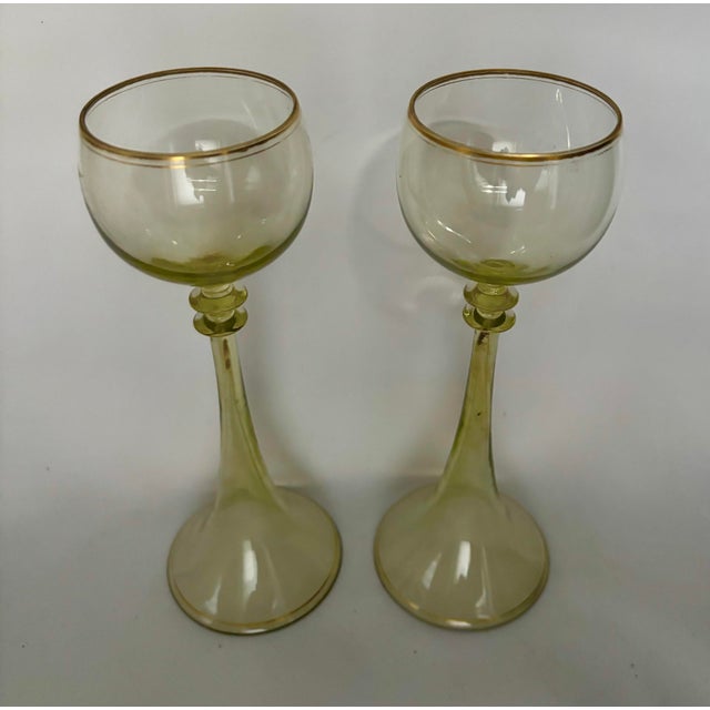 Victorian Antique Pistachio-Green Römer Glasses, by Theresienthal, Circa 1900 — Pair For Sale - Image 3 of 7