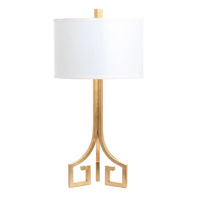 Arabelle Hardback Greek Key Table Lamp in Gold - a Pair For Sale