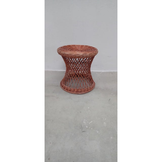 Wood Low Vintage Rattan Stool For Sale - Image 7 of 9