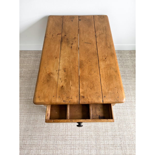 Late 19th Century Antique English Pine Kitchen Table With Drawer For Sale - Image 5 of 6