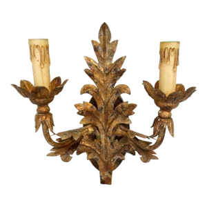 Gold Leaf Double Arm Hardwired Lighted Wall Sconce