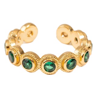 Emerald Glow Adjustable Gold Plated Stackable Ring, Size 8 For Sale