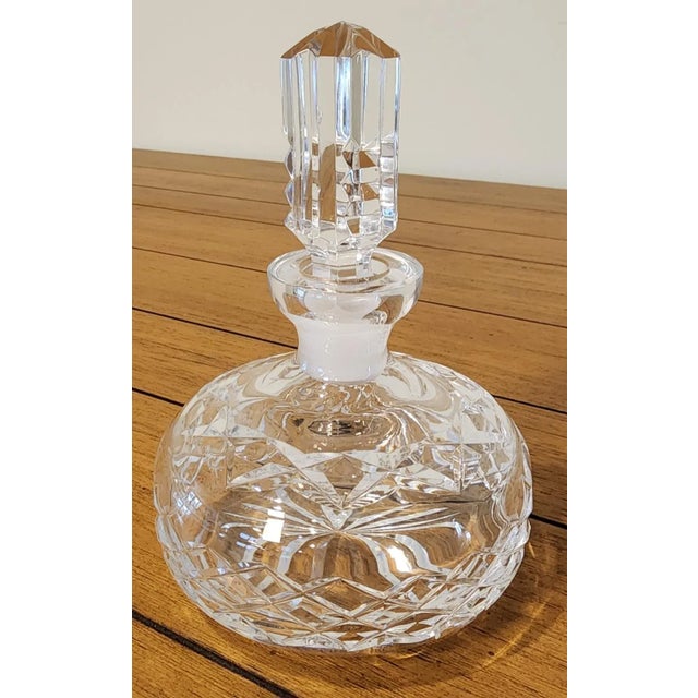Glass Vintage Cut Crystal Perfume Bottle With Stopper Diamond Faceted Waterford Style For Sale - Image 7 of 8