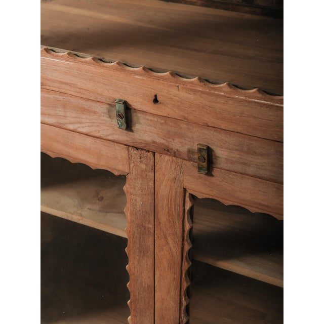 Vintage Wooden Glass Display Cabinet With Scalloped Trim and Dual-Sided Doors For Sale - Image 4 of 7