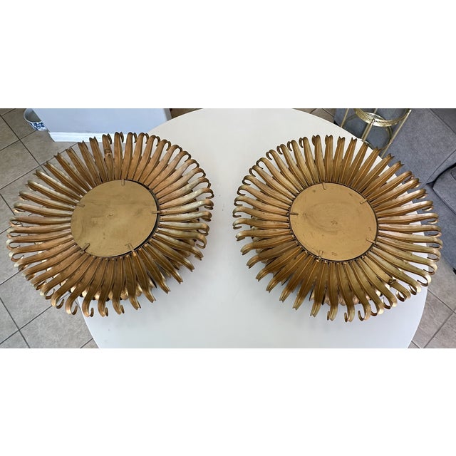 Pair Gilt Metal Eyelash Sunburst Convex Wall Mirrors For Sale - Image 17 of 18