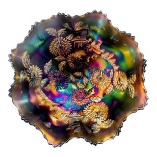 Classic Period Imperial Amethyst Carnival Glass Windmill Footed Bowl For Sale