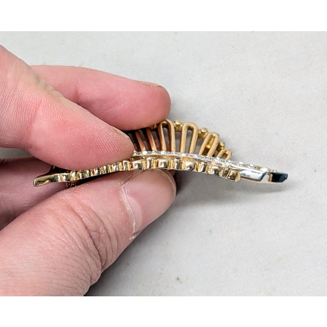 Vintage Signed Boucher Goldtone & Clear Rhinestone Leaf Brooch For Sale - Image 9 of 11