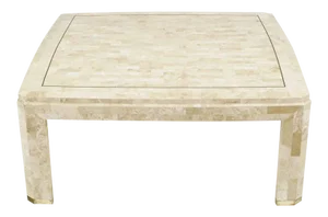 Tessellated Fossil Stone & Brass Inlaid Coffee Table