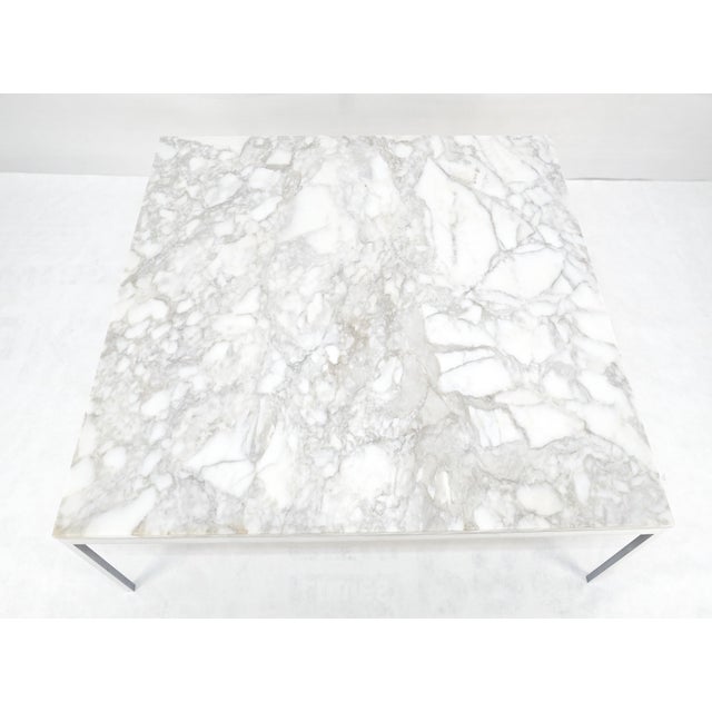 Late 20th Century Solid Stainless Steel Marble Top 42x42 Square Mid Century Modern Coffee Table For Sale - Image 5 of 15