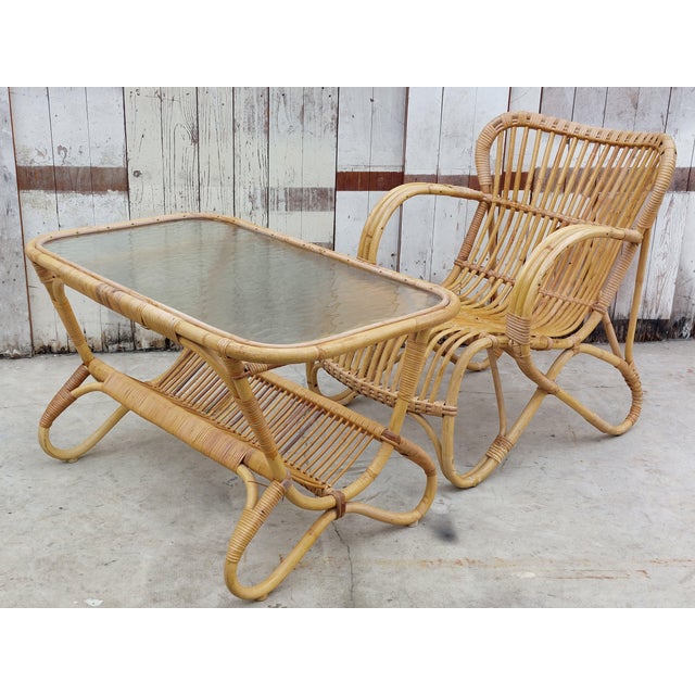 Set of Vintage Armchair and Table in Rattan by Rohe Noordwolde, 1960s For Sale - Image 13 of 13