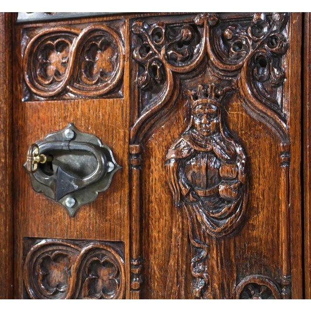 Wood Gothic Revival Oak Credenza, 1930s For Sale - Image 7 of 11