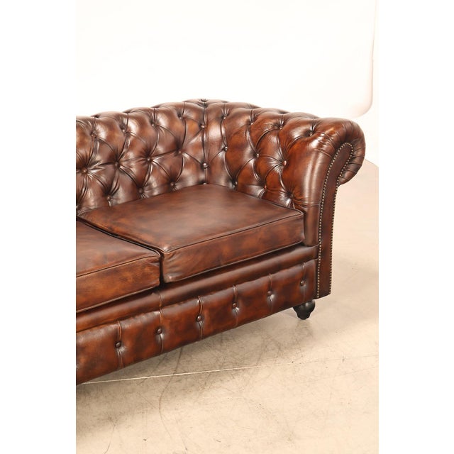 Chesterfield Style Brown Leather Sofa For Sale - Image 11 of 18