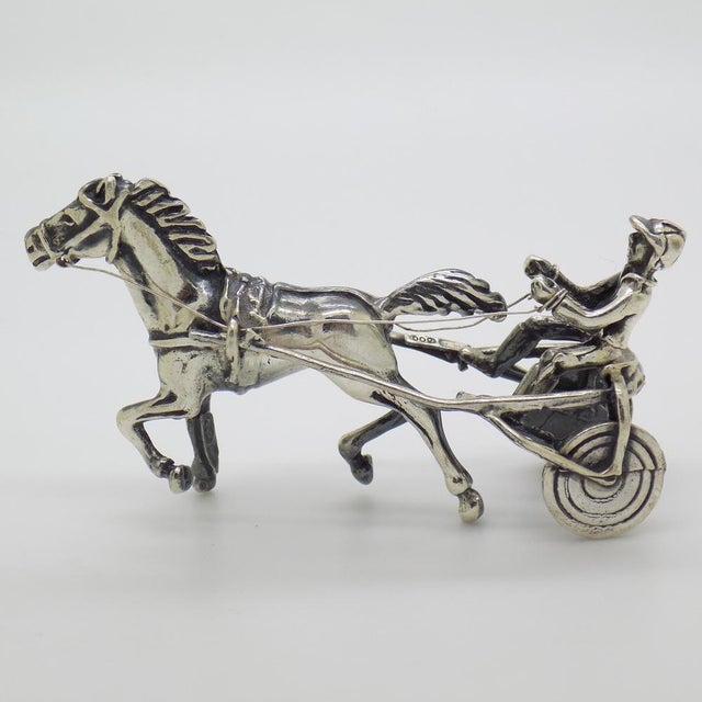 Vintage Italian Handmade Silver Racing Horse with Jockey Figurine, Tuscany, 1980s For Sale - Image 4 of 11