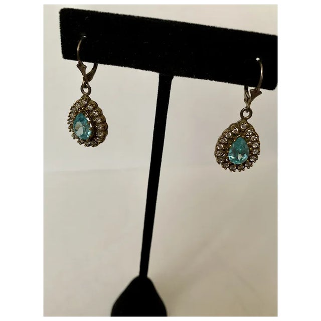 1940s Pair of Teardrop Blue Topaz Earrings For Sale In Denver - Image 6 of 10