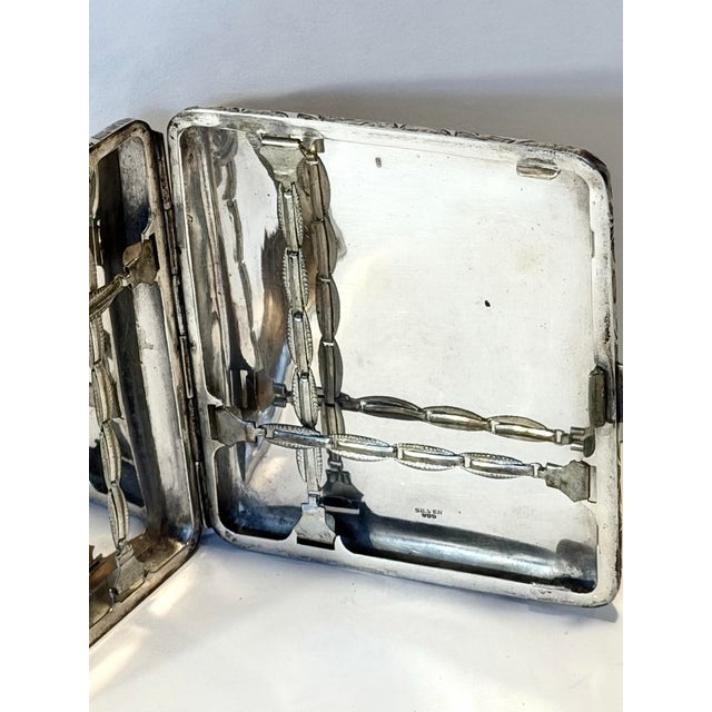 1910s 1910s Cigarette Case - Stamped .950 Silver * Better Than Sterling * Antique - Hand Etched All Over Fine Elegant Design. For Sale - Image 5 of 7