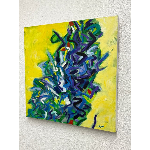 Design Plus Gallery presents a Vibrant Abstract Acrylic on Canvas. This art is composed with layered, gestural brushwork...