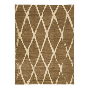 Modern Hand-Woven Tan Wool Rug With Geometric Design