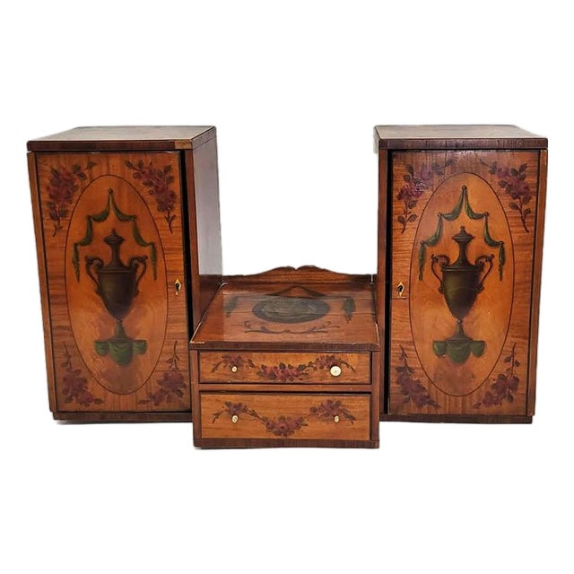Edwardian Miniature Painted Satinwood Tabletop Jewelry Chest Vanity, Circa 1900 For Sale