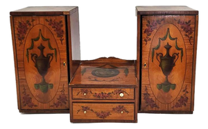 Edwardian Miniature Painted Satinwood Tabletop Jewelry Chest Vanity, Circa 1900