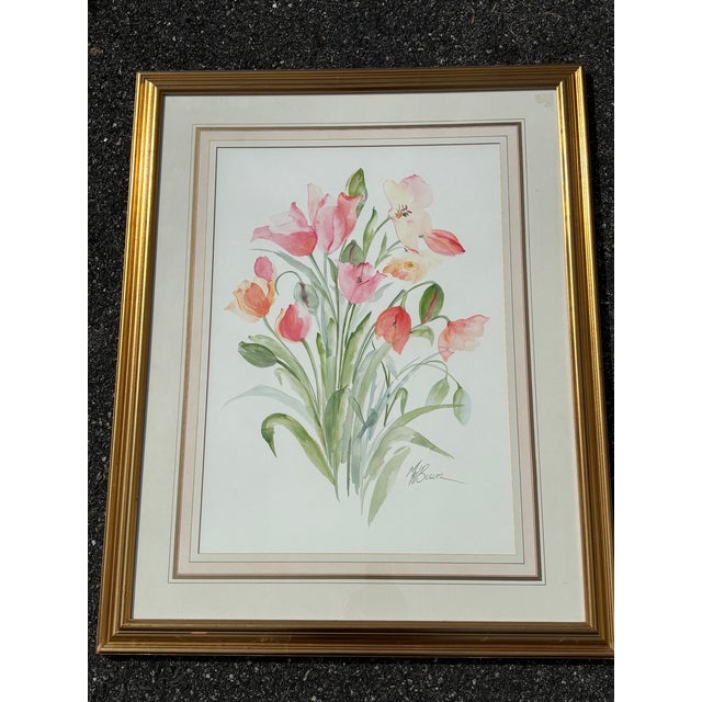 Blooms - Large 1980s Era Original Watercolor on Paper With Fabulous Framing For Sale - Image 9 of 11