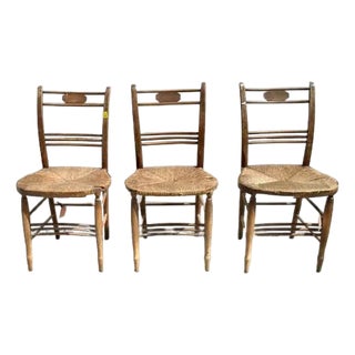 Vintage Rush Seat Spindle Back Side Chairs Set of 3 For Sale