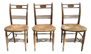 Vintage Rush Seat Spindle Back Side Chairs Set of 3
