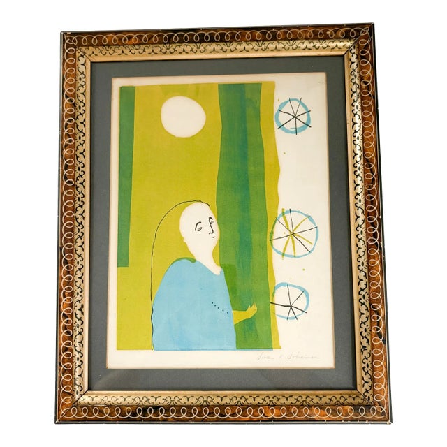 Diran K Dohanian "In the Garden" Serigraph, 1950's Signed Matted and Framed MidCentury Diran Dohanian Signed Artwork For Sale