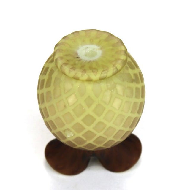 Yellow Antique Amber Satin Glass Double Vase With Diamond Quilt Pattern C1890 For Sale - Image 8 of 8