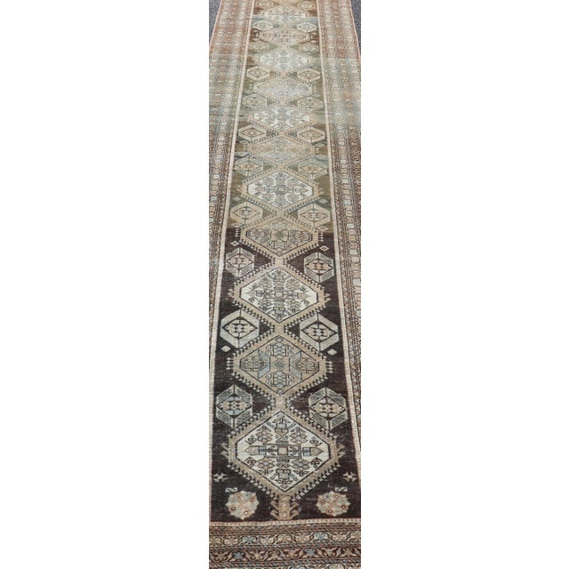 Charcoal Antique Persian Hamadan Long Runner in Brown, Gray and Charcoal Background 2'11 X 18'1 For Sale - Image 8 of 15