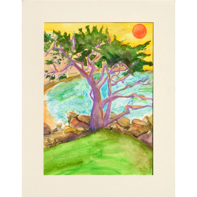 Green Karen Druker "Purple Cypress" Modern Pastel Vertical Landscape Circa 2010 For Sale - Image 8 of 8