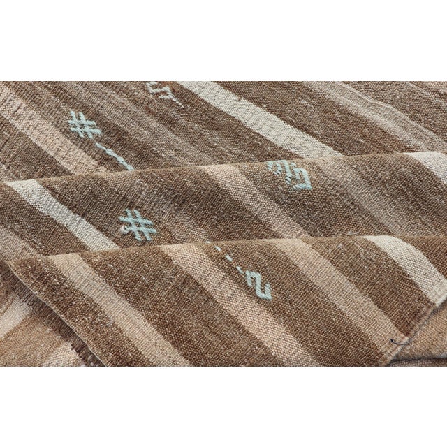 Turkish Vintage Kilim With Embroidered Rug With Tan, Taupe, Brown, and Lt. Blue For Sale - Image 10 of 11