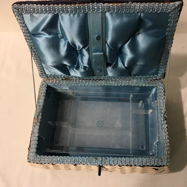 Off-white Small Vintage Blue and White Sewing Basket For Sale - Image 8 of 13