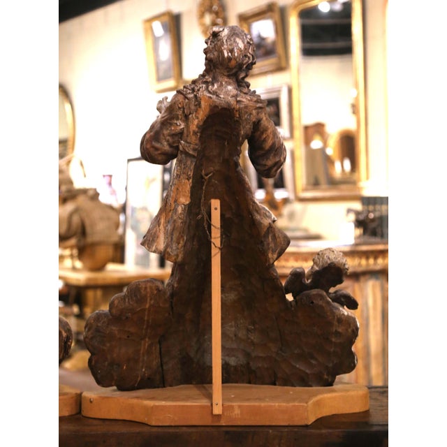 Pair 18th Century Italian Baroque Carved Painted Wood Adoring Angel Sculptures For Sale - Image 15 of 16