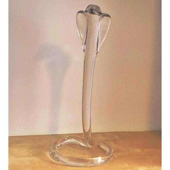 Art Deco Daum France Crystal Standing Hooded Cobra Snake Sculpture (Large: 16.5”, Clear, Vintage, 1980s) For Sale - Image 3 of 18