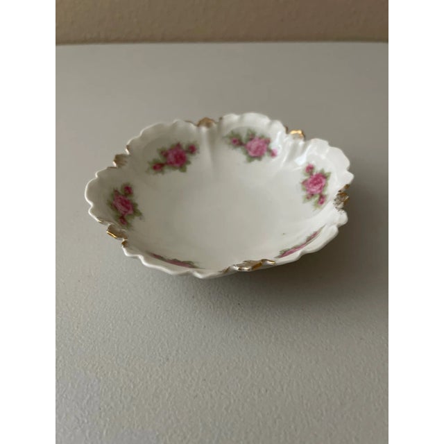 1950s Vintage German Small Plate and Candy Dish, Pink Roses With Gold Trim- Set of 2 For Sale - Image 5 of 6