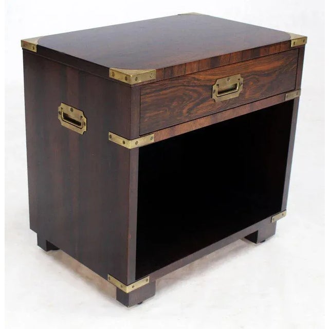 Mid-century modern John Stuart campaign one drawer end side table by John Stuart. Striking rosewood grain pattern medium...