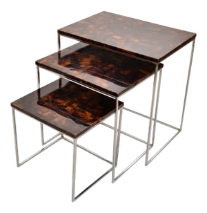 Palecek Coconut & Chrome Nesting Tables / Stacking Tables Handcrafted, Set of 3