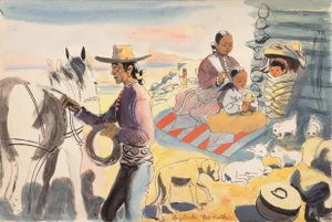'Navajo Family' by Eduard Buk Ulreich, Gump's Gallery, Circa 1945