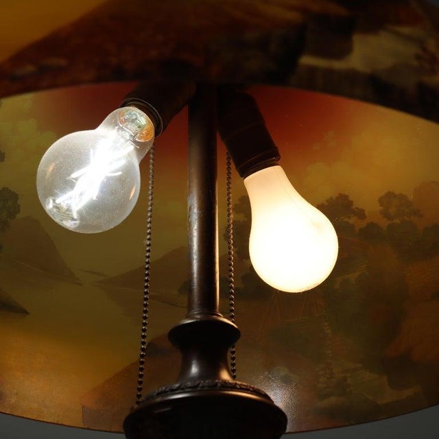 Arts & Crafts Reverse Painted Table Lamp With Mill Scene C1910 For Sale - Image 9 of 9