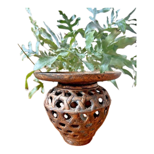 Vintage Japanese Ikebana Wrought Iron Basketweave Planter