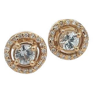 Natural White Sapphire Diamond Stud Earrings 14k Yellow Gold 0.97 TCW Certified For Sale
