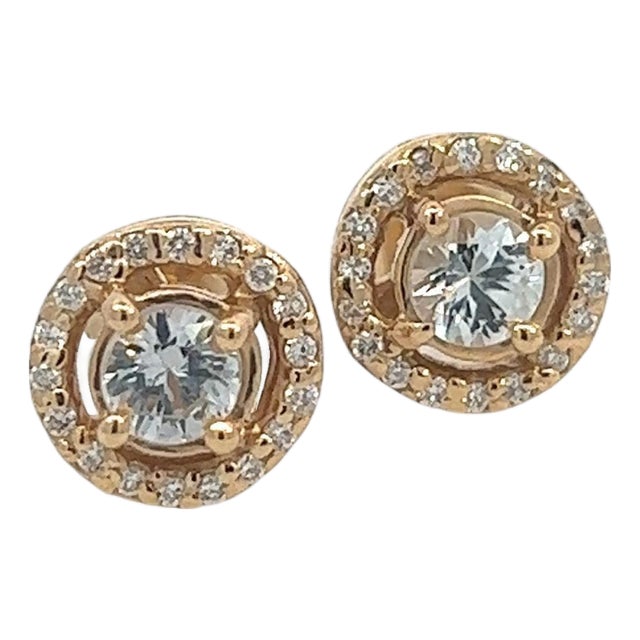 Natural White Sapphire Diamond Stud Earrings 14k Yellow Gold 0.97 TCW Certified For Sale