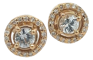 Natural White Sapphire Diamond Stud Earrings 14k Yellow Gold 0.97 TCW Certified
