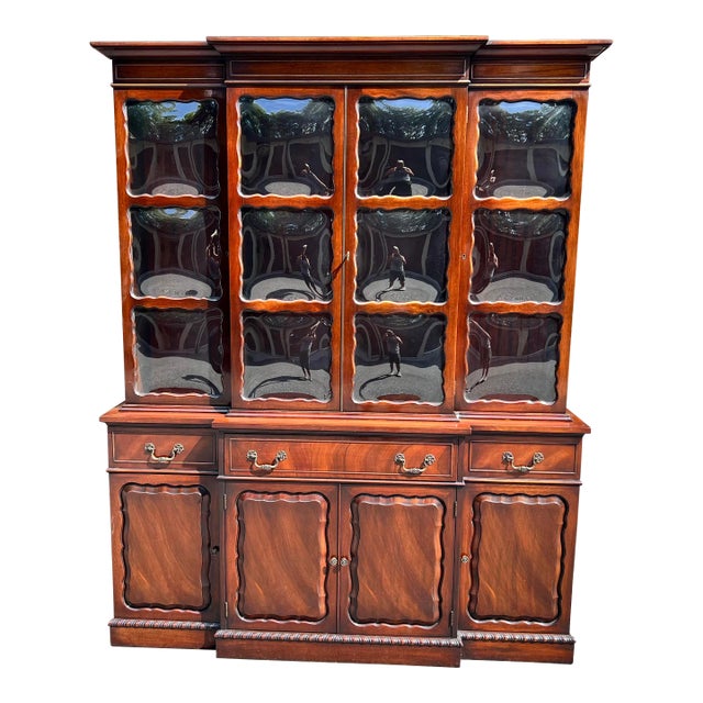 Mid 20th Century Mahogany English Georgian Style Bubble Glass Secretary Bookcase For Sale