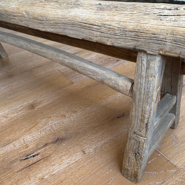 Wood Vintage Rustic Reclaimed Elm Wood Low Bench For Sale - Image 7 of 12