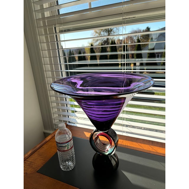 2000 - 2009 Correia Art Glass Purple Pedestal Bowl For Sale - Image 5 of 12