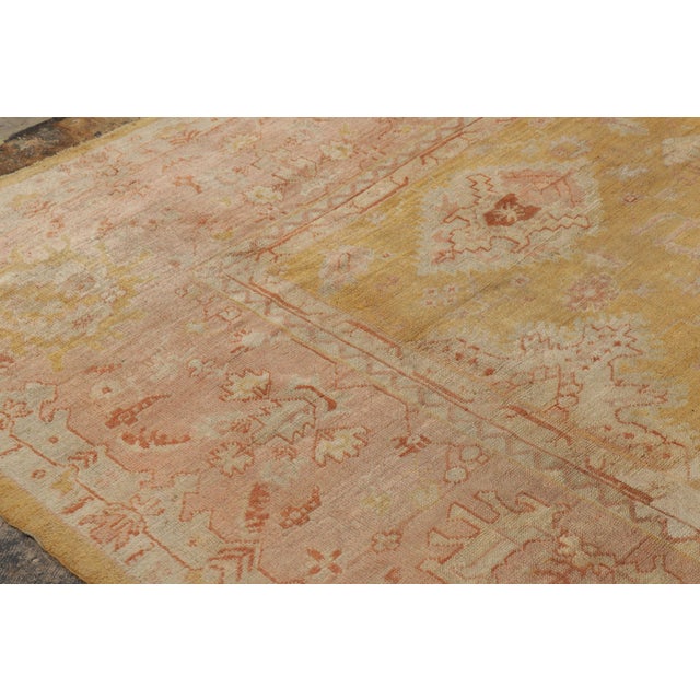 1910s Antique Oushak Rug in Gold & Pink With Floral Patterns - Rug & Kilim For Sale - Image 5 of 7